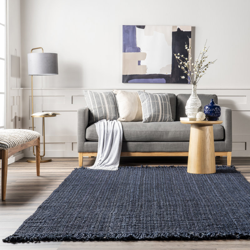 Sand & Stable Royce Farmhouse Handmade Tufted Chunky Jute Navy Blue Rug